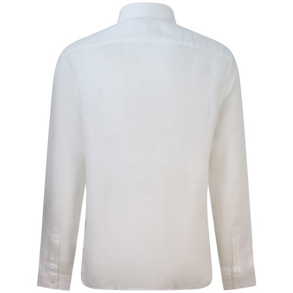 Camicia bianca in lino con mini logo per uomo