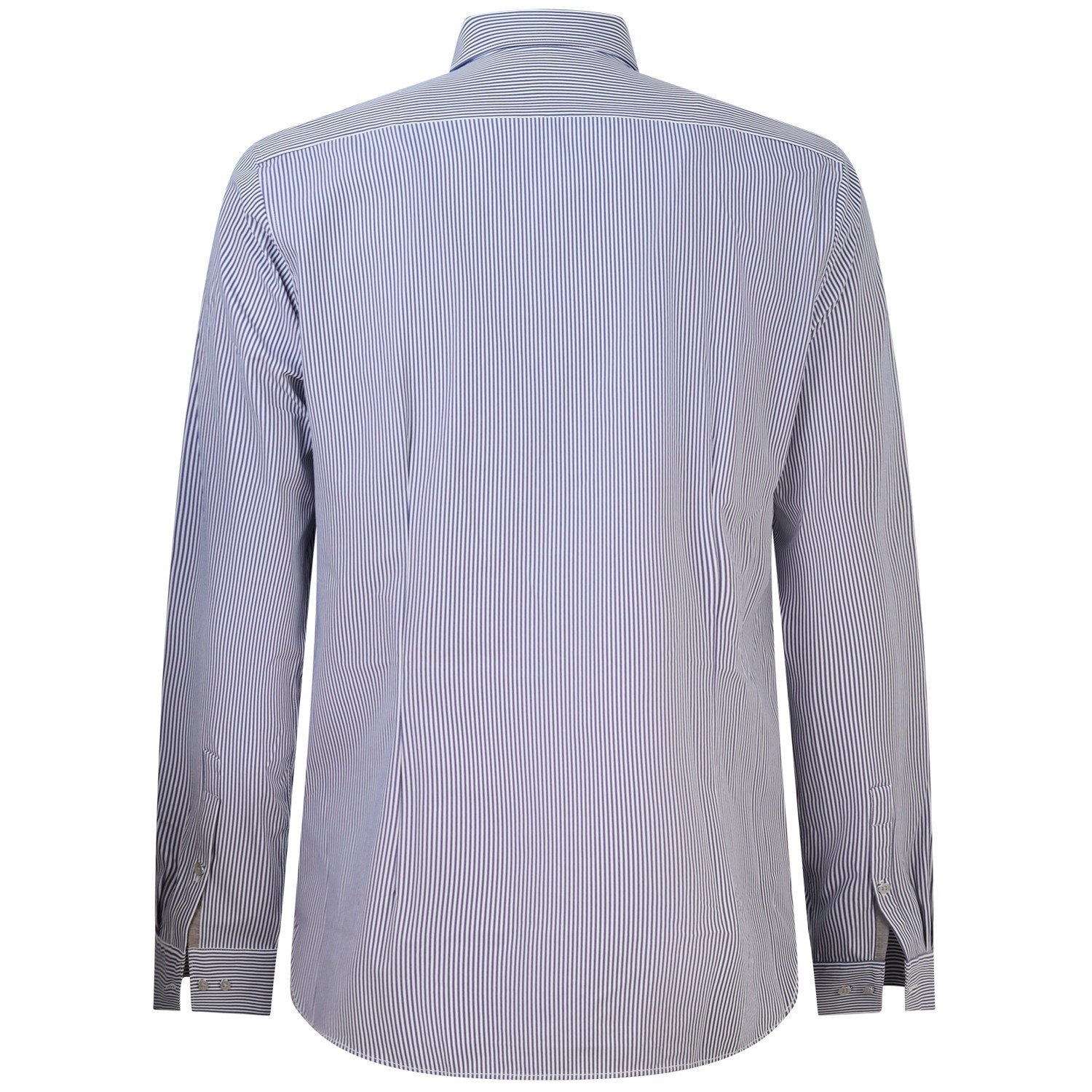 Camicia blu a righe con mini logo per uomo 2