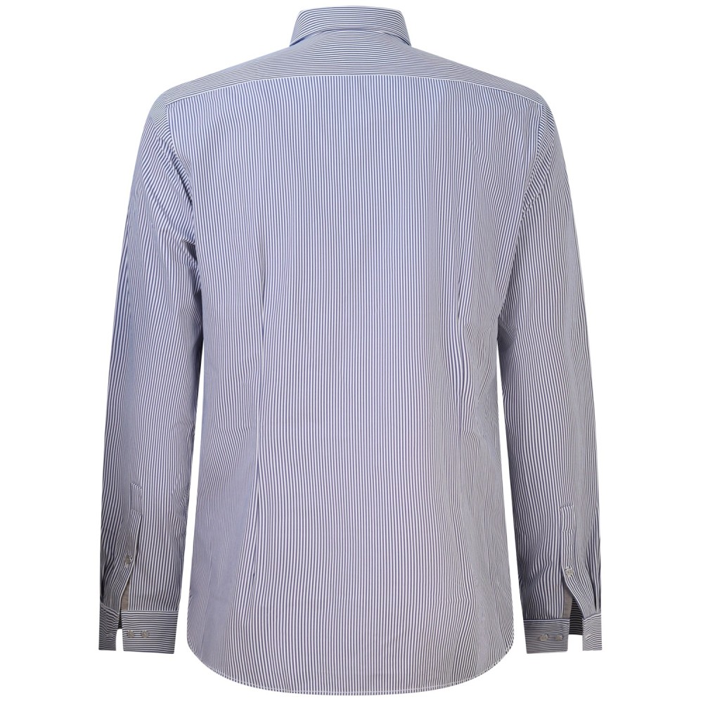 Camicia blu a righe con mini logo per uomo