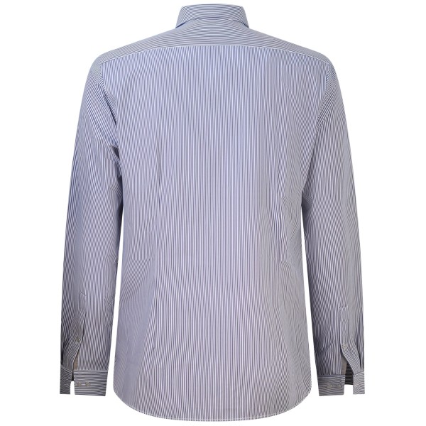 Camicia blu a righe con mini logo per uomo