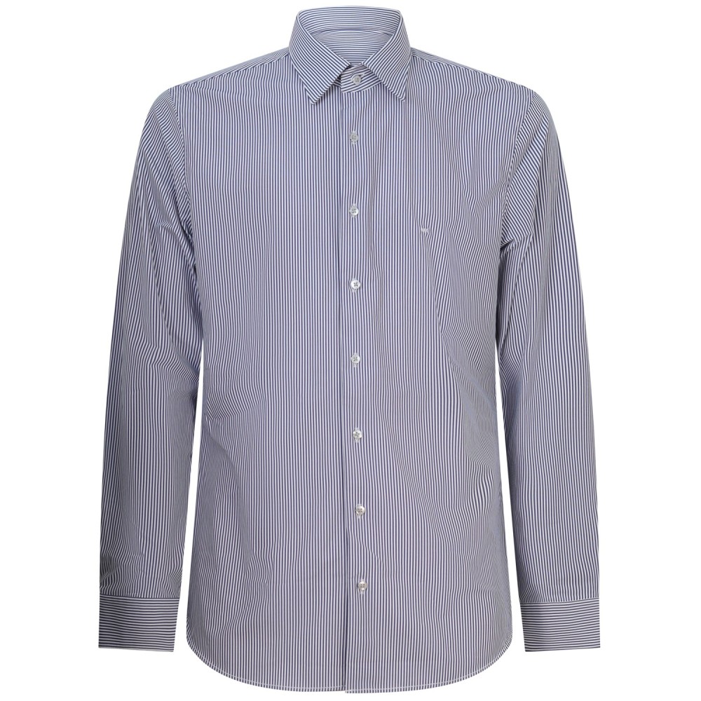 Camicia blu a righe con mini logo per uomo