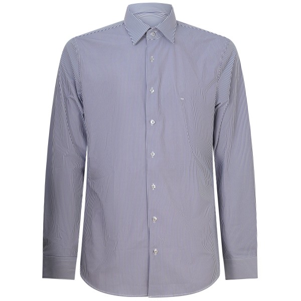 Camicia blu a righe con mini logo per uomo
