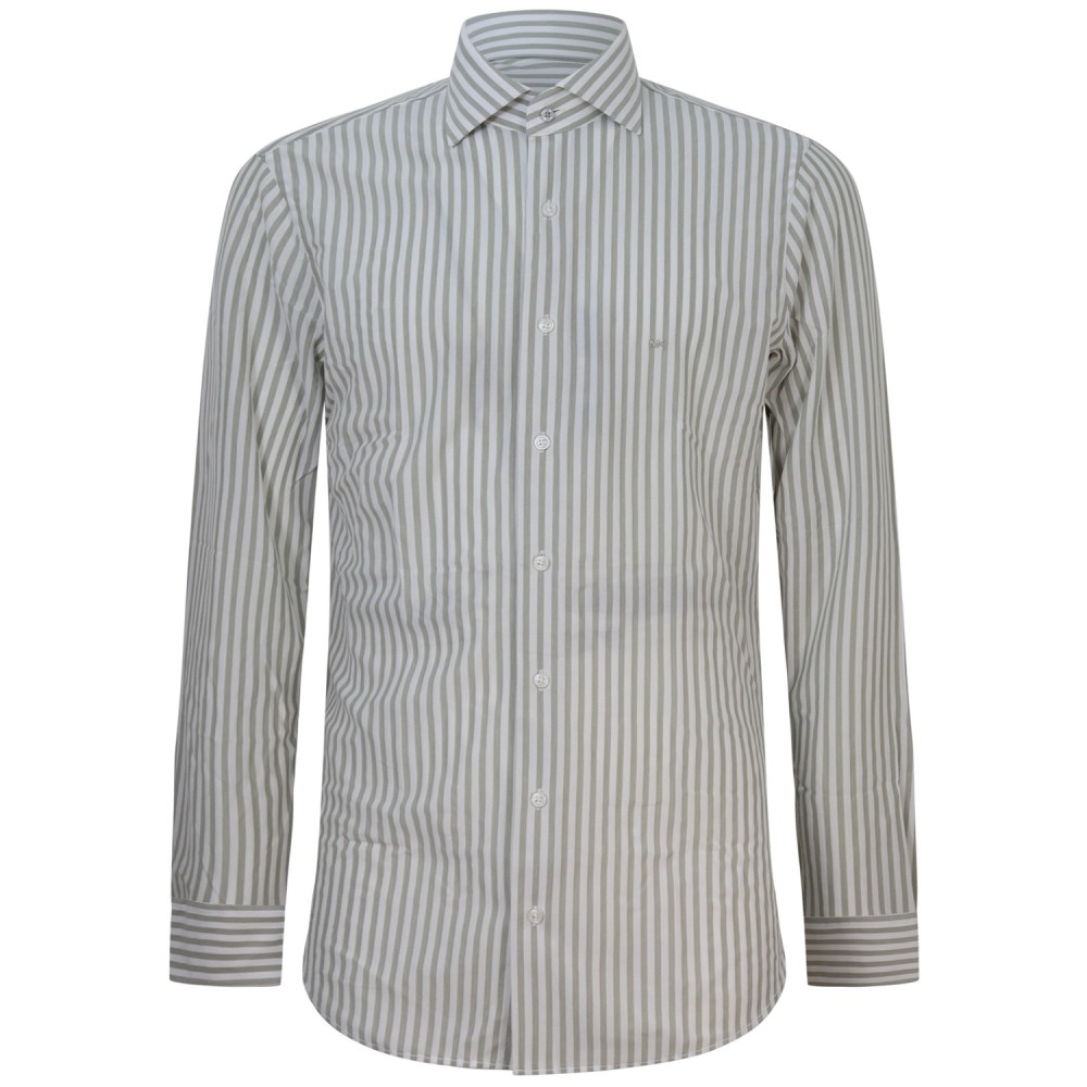 Camicia beige a righe con mini logo per uomo