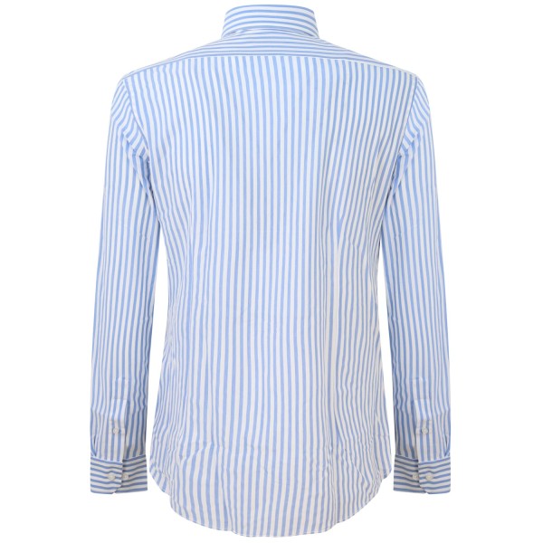 Camicia celeste a righe con mini logo per uomo