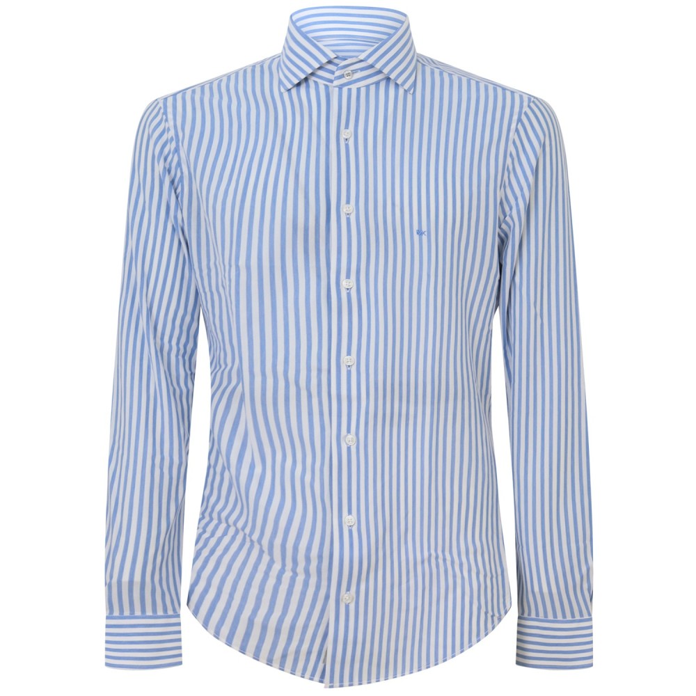 Camicia celeste a righe con mini logo per uomo