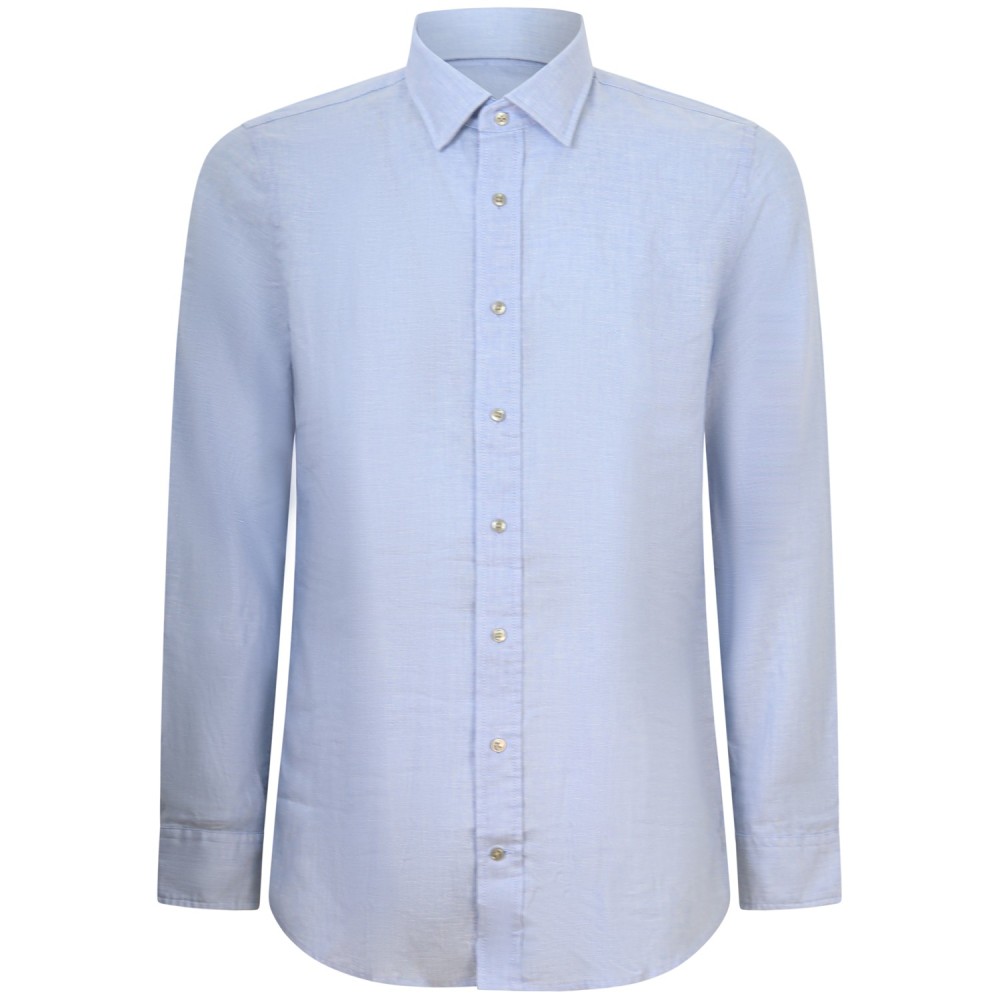 Camicia celeste in lino e cotone per uomo
