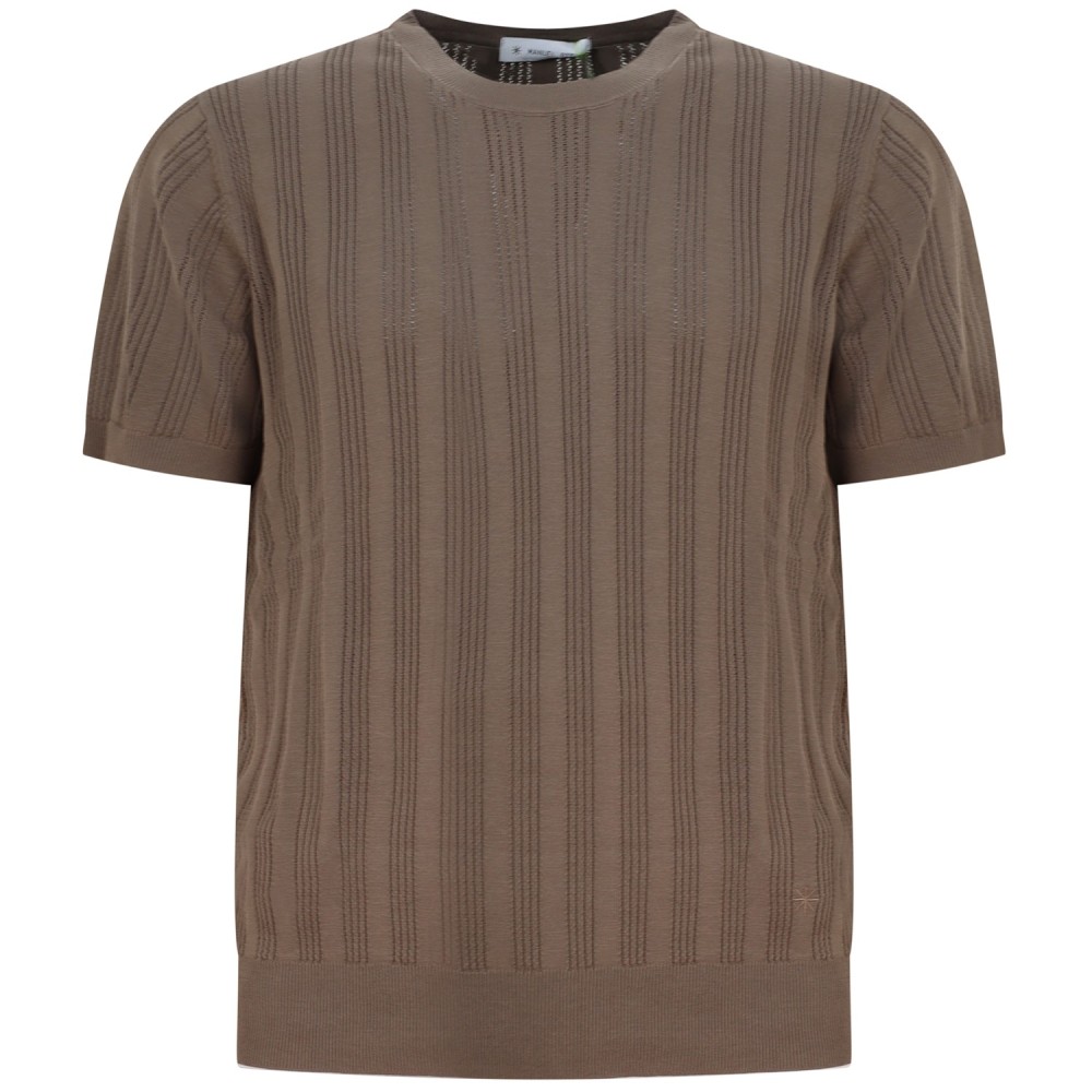 T-shirt in maglia traforata marrone per uomo
