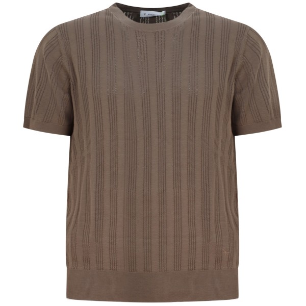 T-shirt in maglia traforata marrone per uomo
