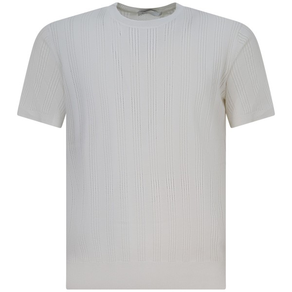 T-shirt in maglia traforata bianca per uomo