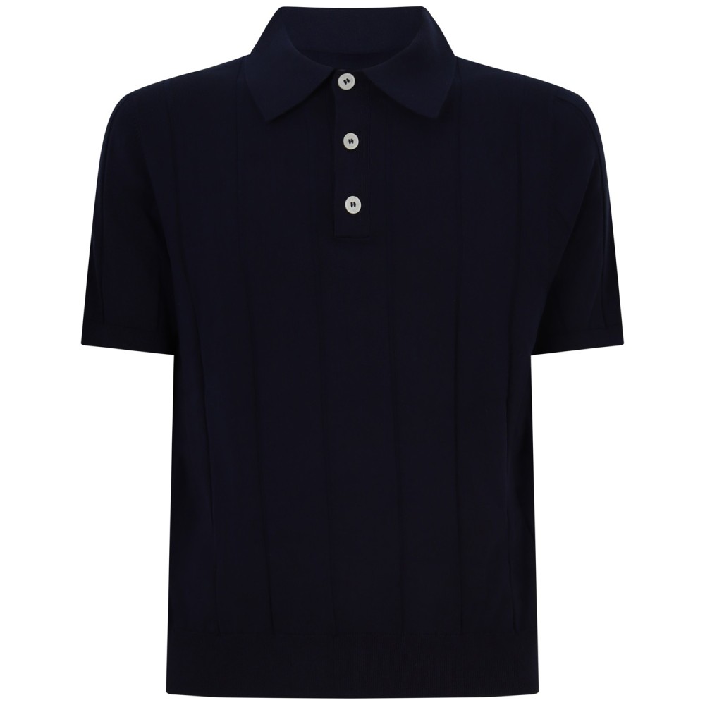 Polo in maglia blu a coste per uomo