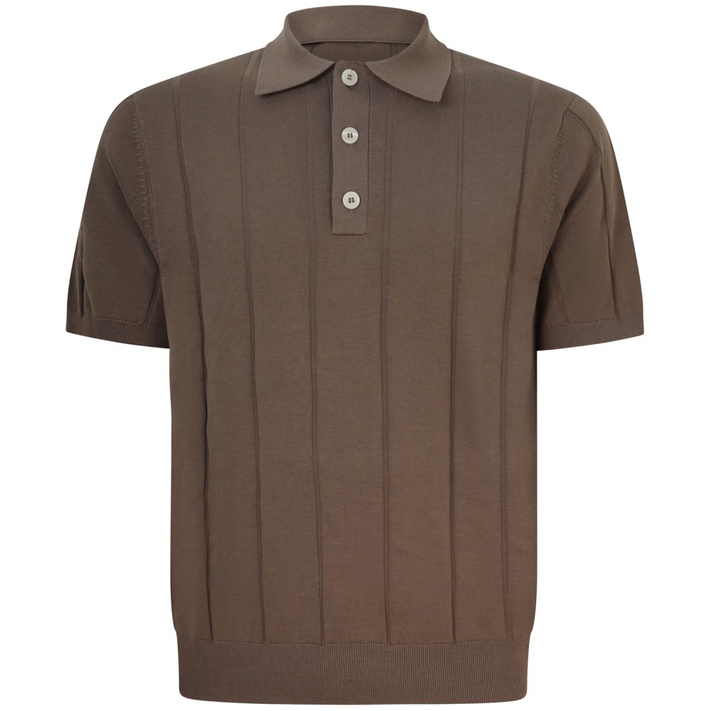 Polo in maglia marrone a coste per uomo