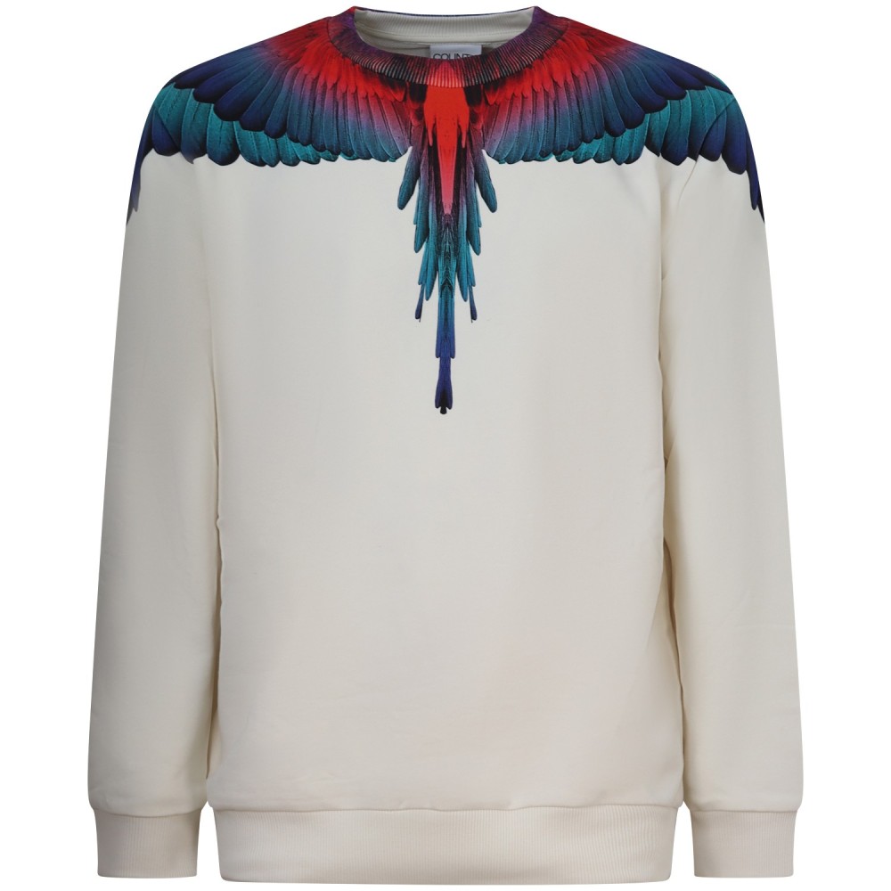 Felpa avorio con stampa rossa per uomo