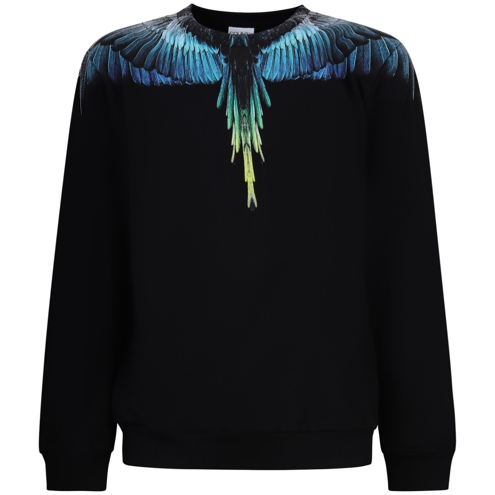 Felpa nera con stampa blu per uomo