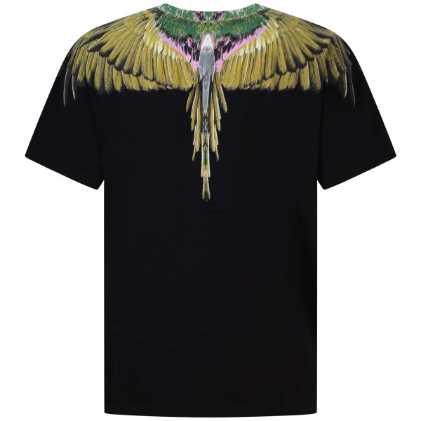 T-shirt nera con stampa gialla per uomo