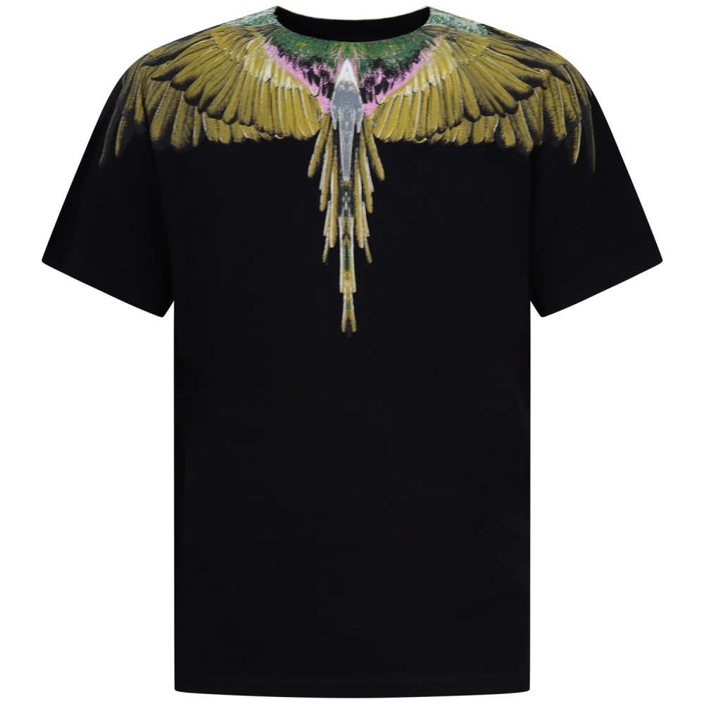 T-shirt nera con stampa gialla per uomo