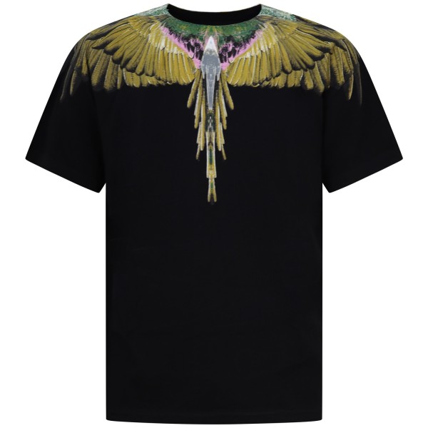 T-shirt nera con stampa gialla per uomo