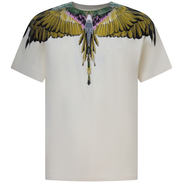 T-shirt avorio con stampa gialla per uomo