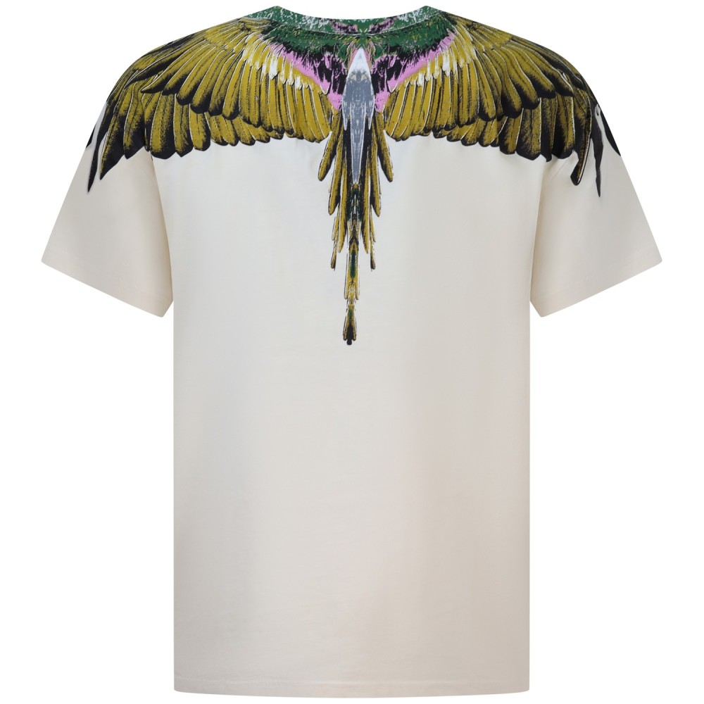 T-shirt avorio con stampa gialla per uomo