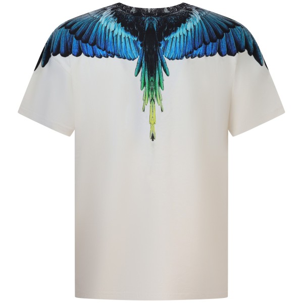 T-shirt avorio con stampa blu per uomo