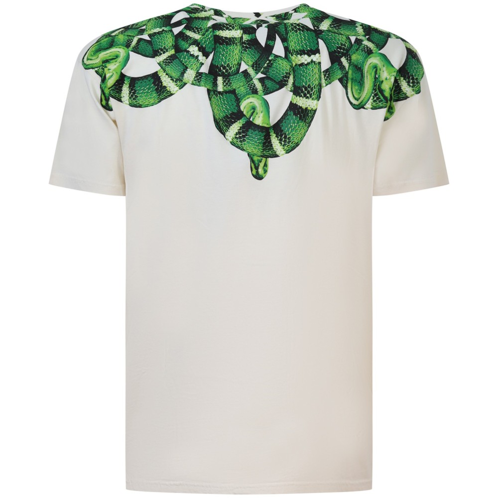 T-shirt avorio con stampa verde per uomo