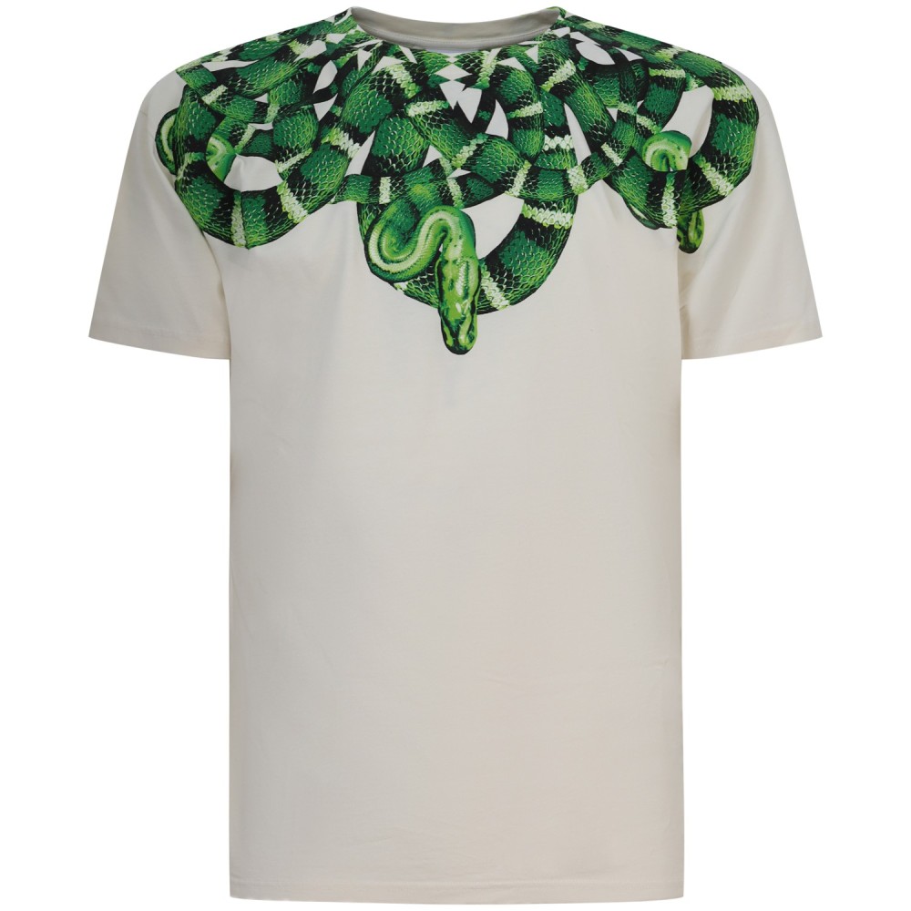 T-shirt avorio con stampa verde per uomo