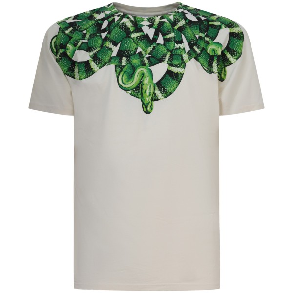 T-shirt avorio con stampa verde per uomo
