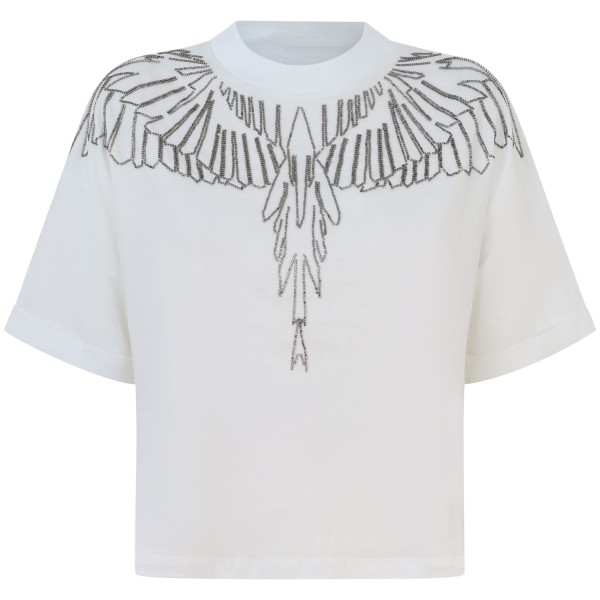 T-shirt bianca con ali argento per donna