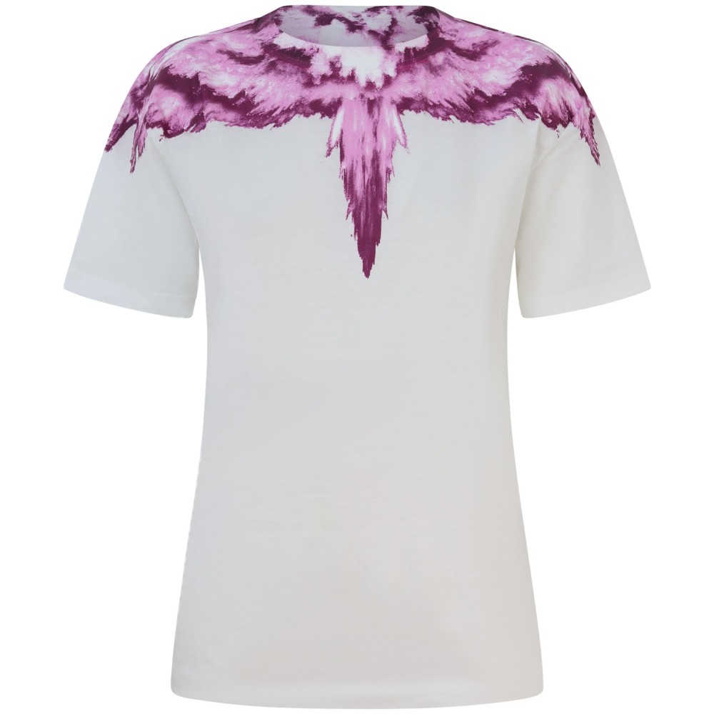 T-shirt bianca con ali colorate   per donna