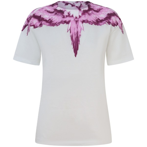 T-shirt bianca con ali colorate   per donna