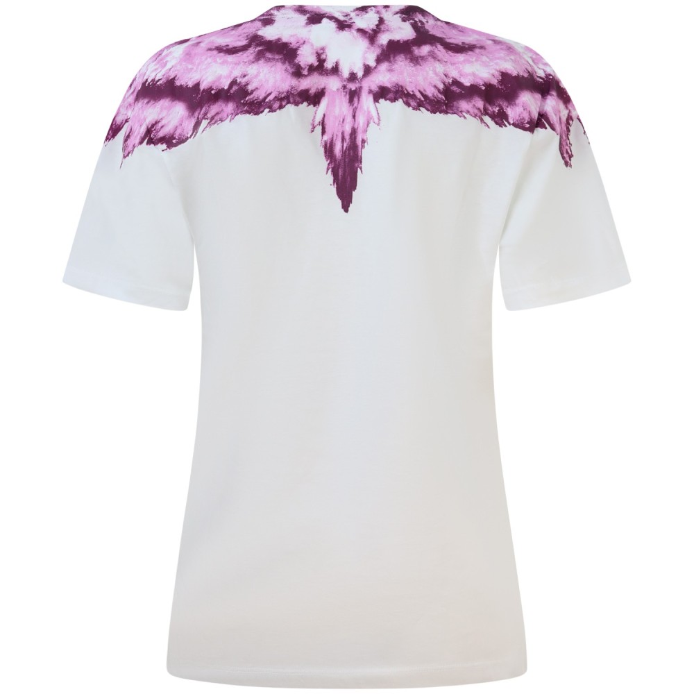 T-shirt bianca con ali colorate   per donna