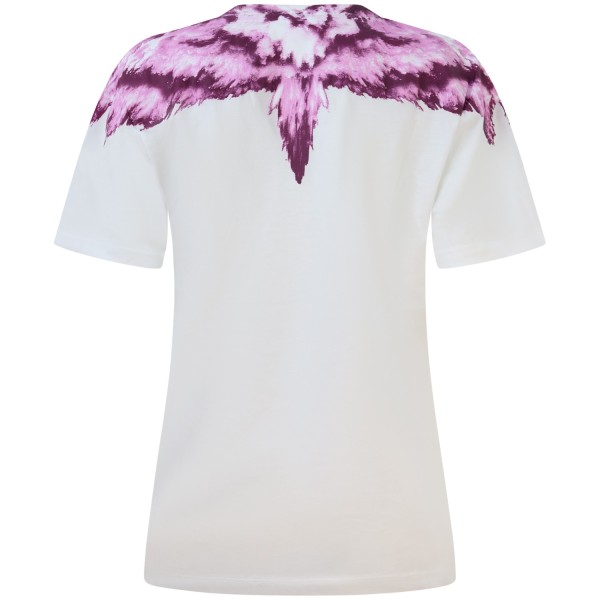 T-shirt bianca con ali colorate   per donna