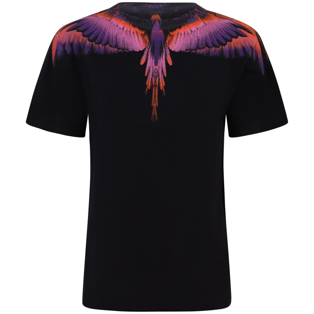 T-shirt nera con ali colorate   per donna