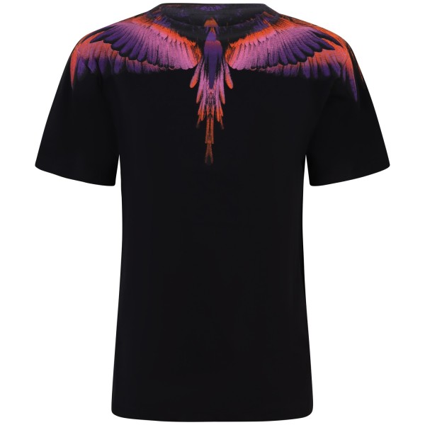 T-shirt nera con ali colorate   per donna