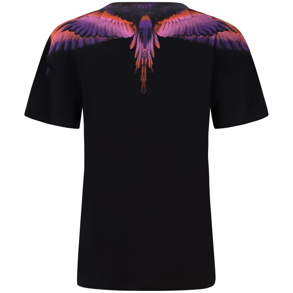 T-shirt nera con ali colorate   per donna