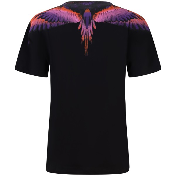 T-shirt nera con ali colorate   per donna