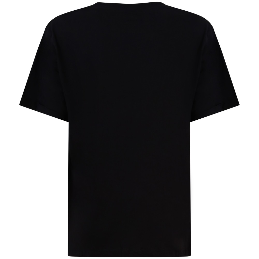 T-shirt con logo su scollo nera   per donna