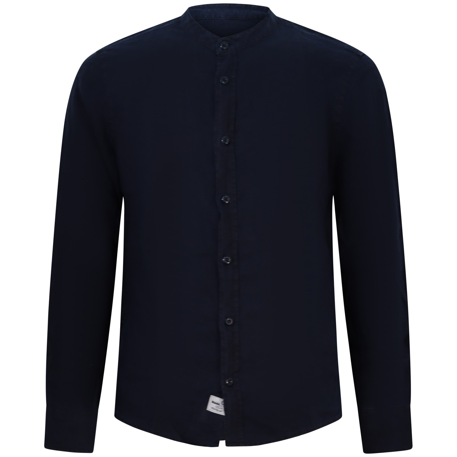 Camicia blu con collo coreano per uomo