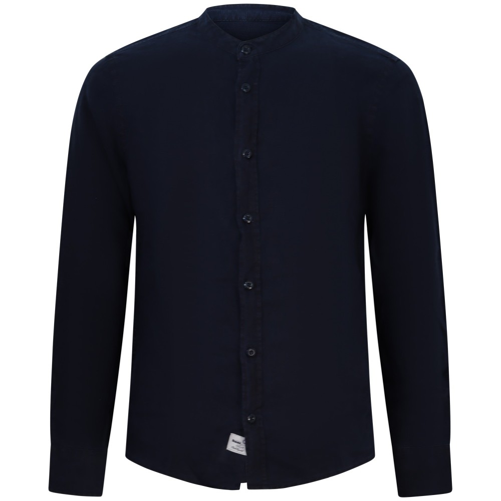 Camicia blu con collo coreano per uomo