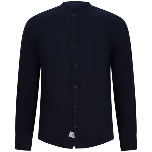 Camicia blu con collo coreano per uomo