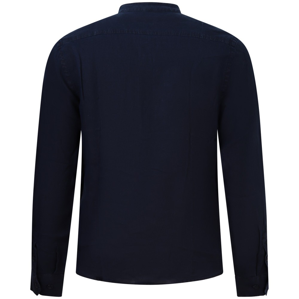 Camicia blu con collo coreano per uomo