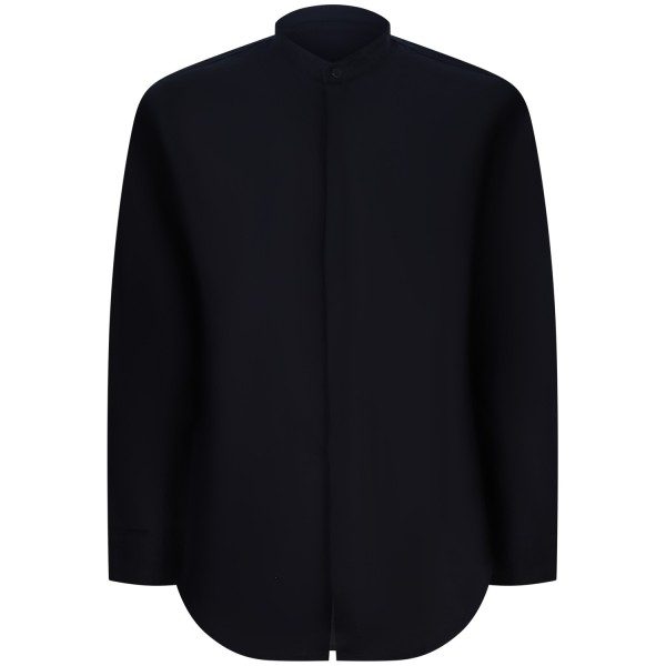 Camicia blu con collo coreano per uomo