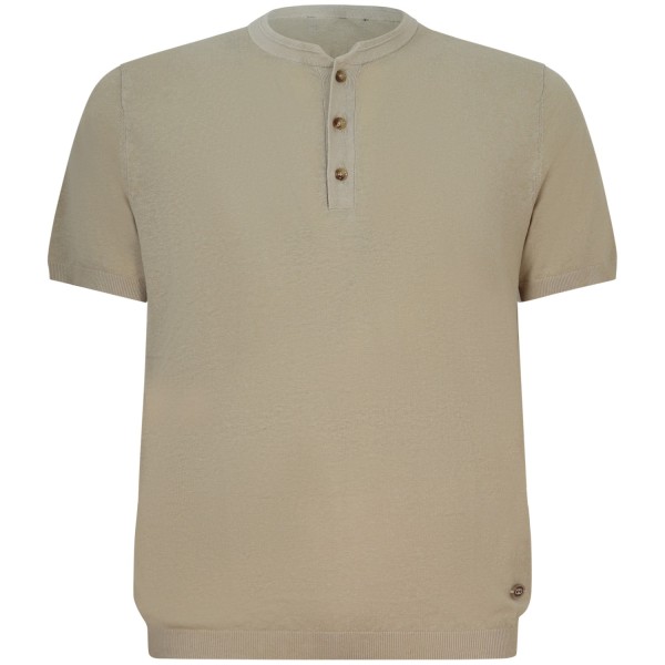 T-shirt in maglia beige con bottoncini per uomo