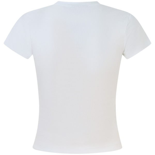 T-shirt bianca a costine per donna