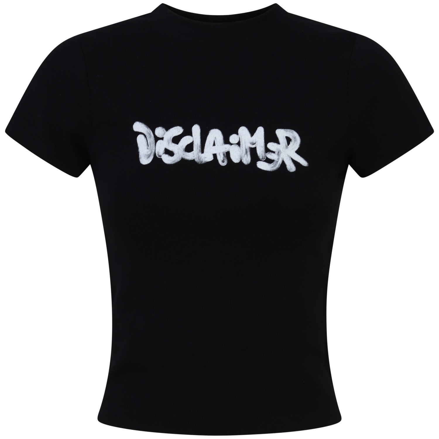 T-shirt  nera a costine per donna