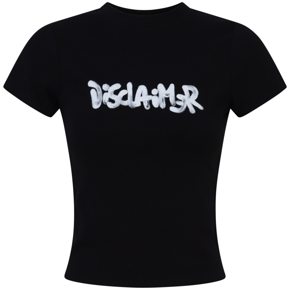 T-shirt  nera a costine per donna