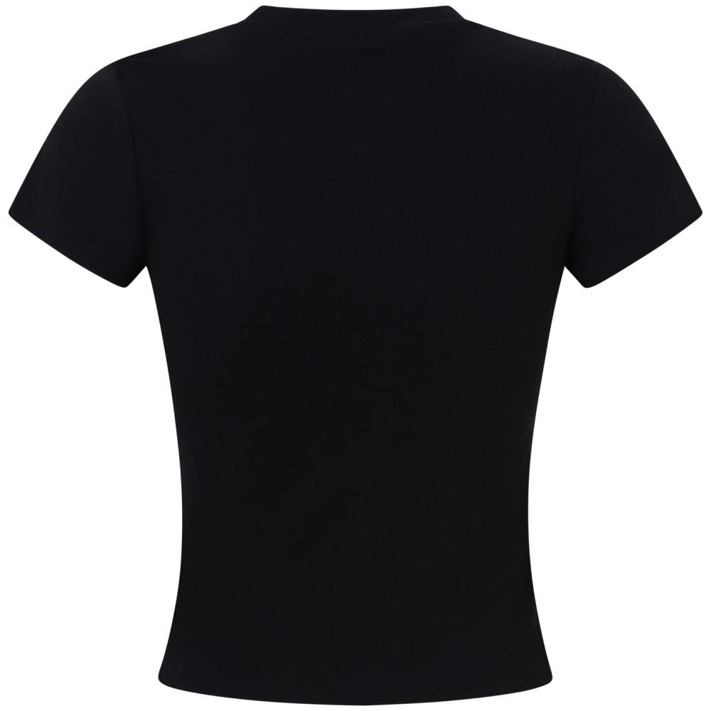 T-shirt  nera a costine per donna