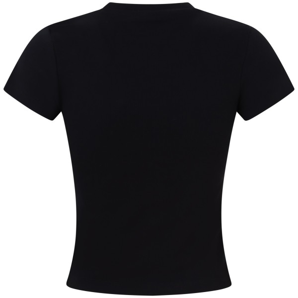 T-shirt  nera a costine per donna