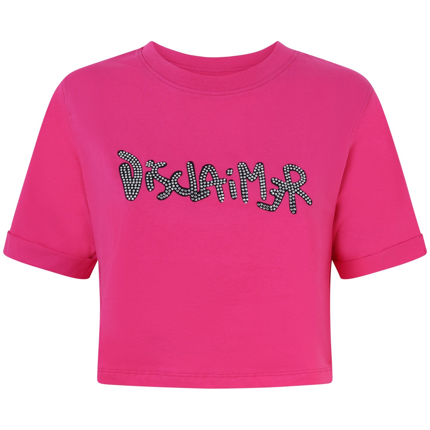 T-shirt fucsia con logo strass per donna