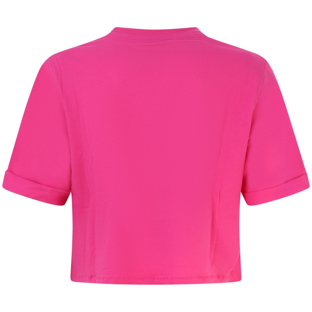 T-shirt fucsia con logo strass per donna