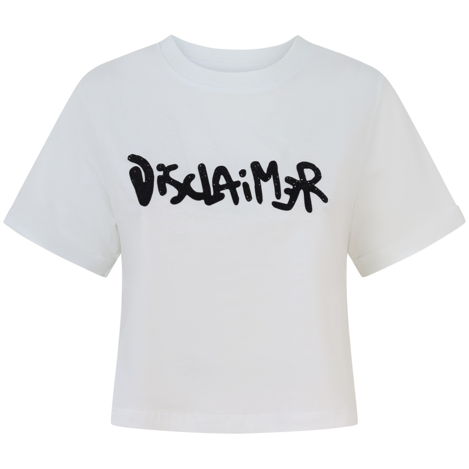 T-shirt bianca con logo strass per donna